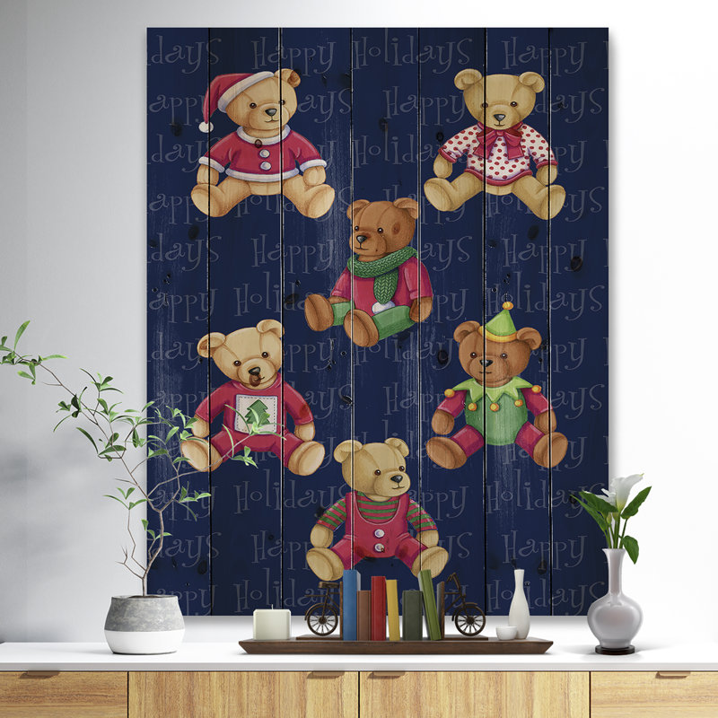 « happy fêtes christmas ours », impression, H 46 po x l 36 po x P 0,78 po, Bois