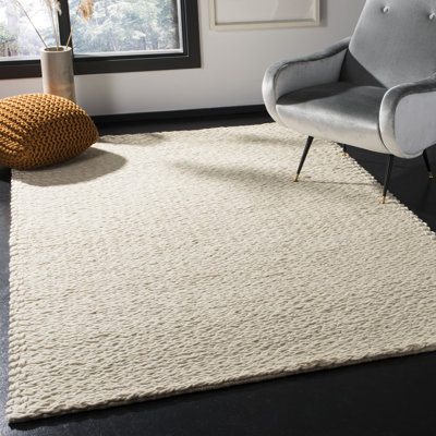 Tapis ivoire en laine tissé à plat à la main Martino