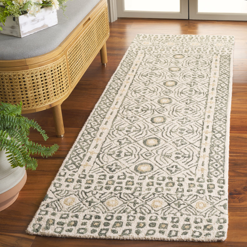 Tapis géométrique en laine / gris touffeté à la main Mairah, Tapis de couloir 2 pi 3 po x 7 pi