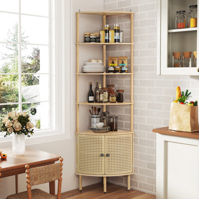 Corner Bookshelf, 5 - Tier Storage Shelf With Cabinet