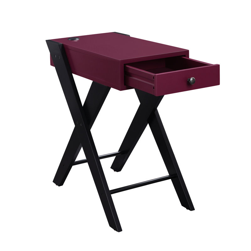 Élégante table d'appoint avec port de charge, plateau bourgogne foncé, aspect des pieds en «X» noir, 13,23 po Largeur, 19,75 lb, 24,67 po de hauteur et 22,63 po de profondeur, largeur