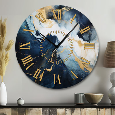 Horloge murale dorée et bleue abstraite IV