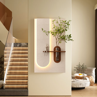 3d Wall Decor With Adjustable 3 - Color Led And Simulated Plants, Glass Vase & Rabbit Figurine For Hallway , Diy Design, Quick Installation, Coffee Hue Art Sculpture Lighting, Greenery, Statue