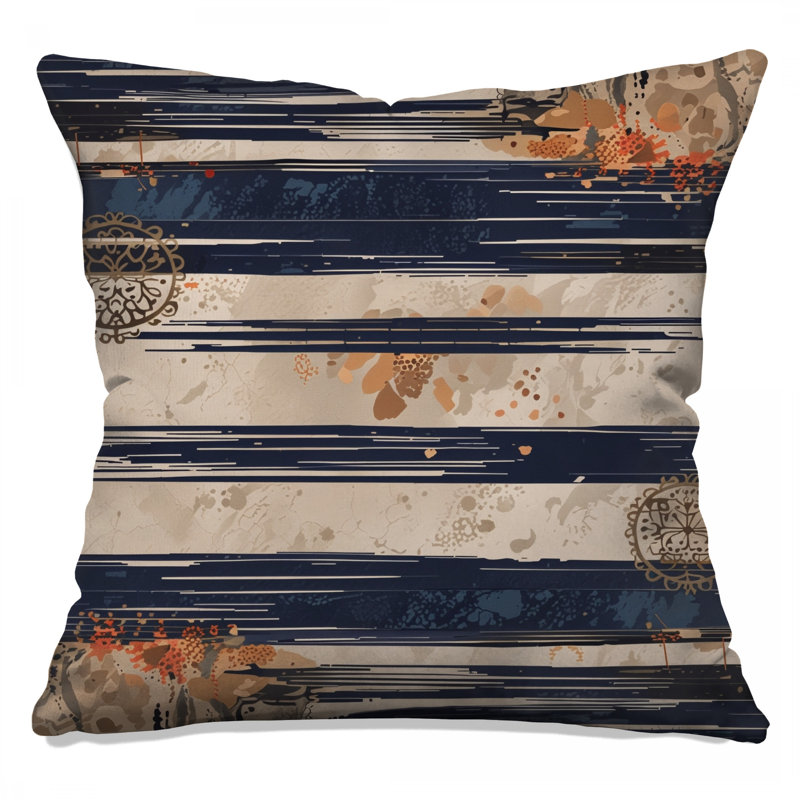 Navy Beige Striped Patterns Double Sided Throw Pillows, 18 x 18 inches