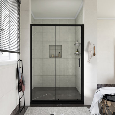 48 po X P 72 po H Porte de douche coulissante simple en noir mat