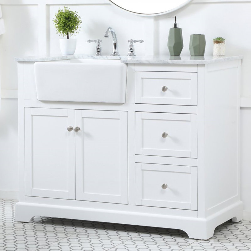 Pardue 42'' Single Bathroom Vanity with Marble Top, White