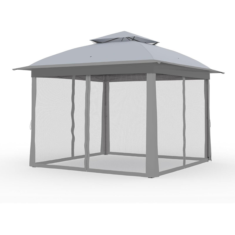 Quick Setup Portable Gazebo Tent - 11x11 FT Waterproof Outdoor Canopy with Mosquito Netting, Portable Carrying Bag for Patio, Backyard, Garden - Grey