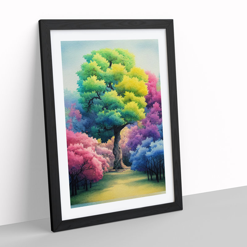 Watercolour Trees - Single Picture Frame Painting, Black, 64cm H x 46cm W x 2cm D