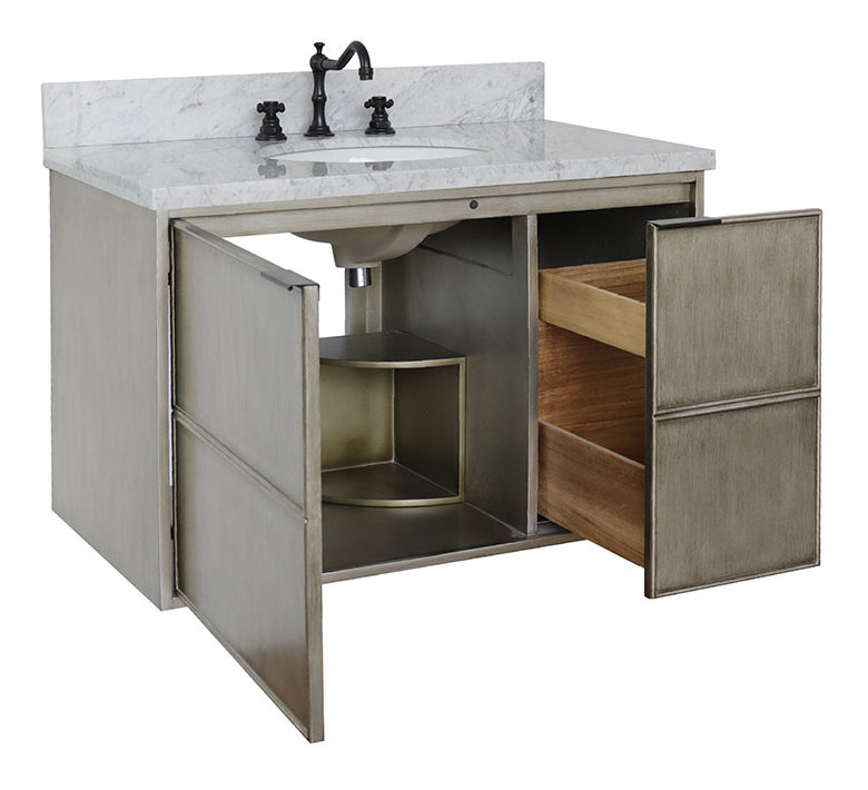 37'' Single Bathroom Vanity with Stone Top, White Carrara