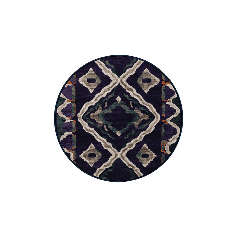 Machine Washable Purple Area Rug, Round 5'