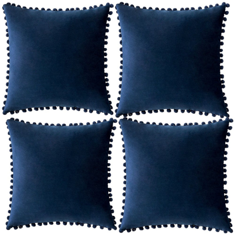Housse de coussin en velours, Bleu très foncé, 18 po x 18 po, Polyester