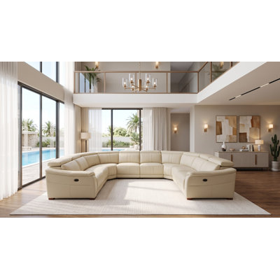Mietoon Leather Match Large Seating Power Recliner Sectional