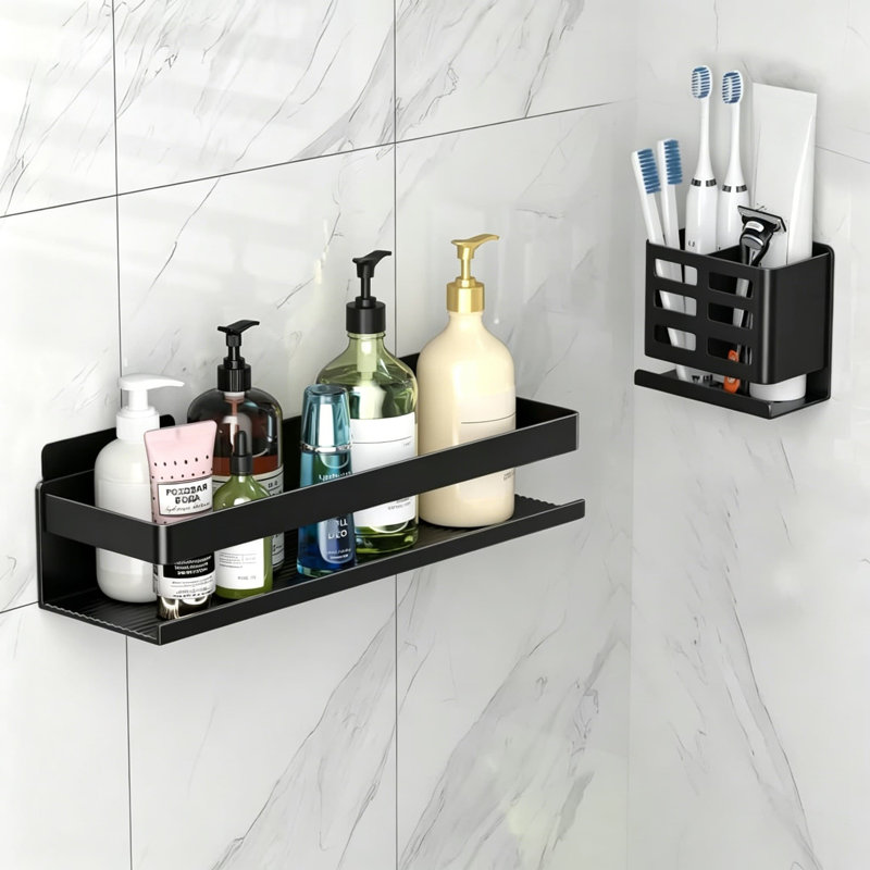 Ensemble de 2 tablettes de douche en aluminium antirouille, installation adhésive sans perçage, poids léger et haute résistance pour le rangement de la salle de bain et la décoration intérieure