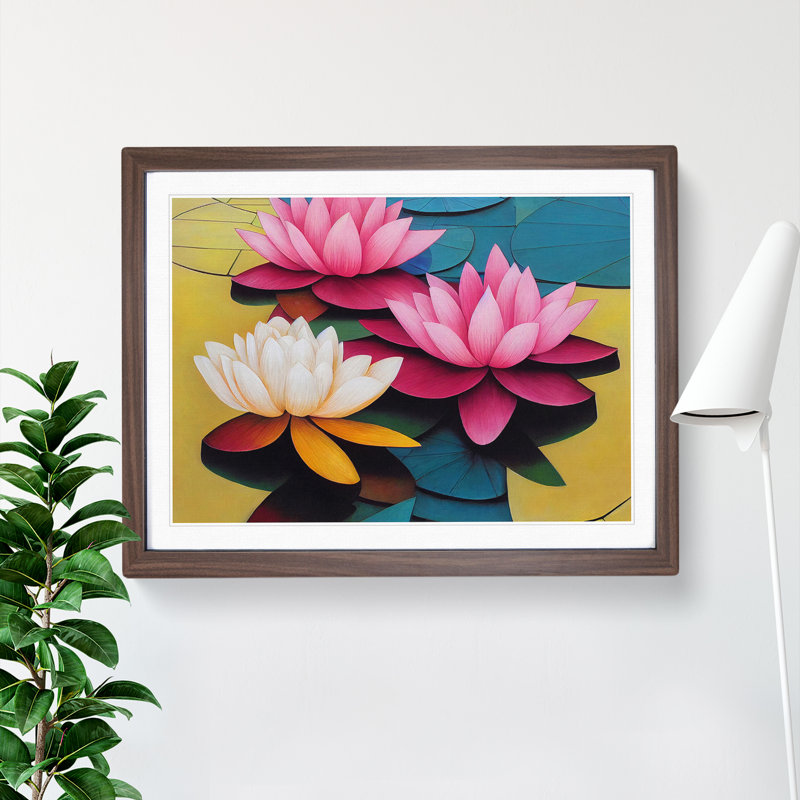 Astounding Lotus Flowers 1 Piece Single Picture Frame Wall Art, 34cm H x 46cm W, Brown