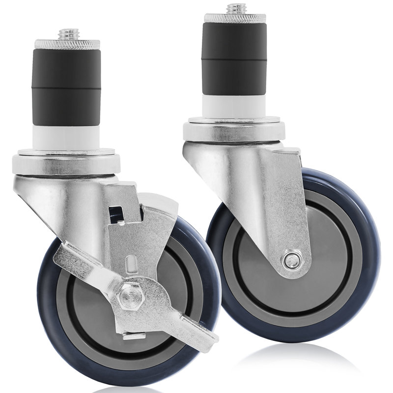 Silver 4-Inch Thermoplastic Caster Wheel Set with Brakes