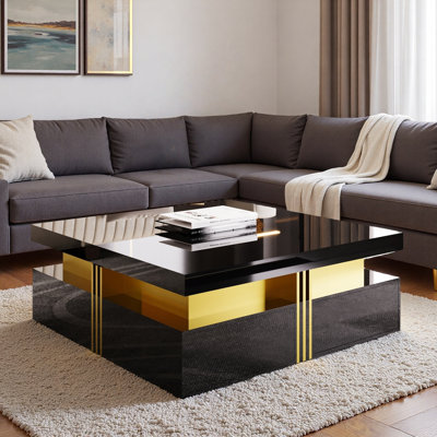 Modern Glossy Square Coffee Table With 4 Drawers