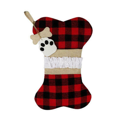 Christmas Stocking Dog Paw Plaid Gift Bag Stocking Candy Bags