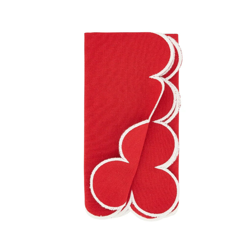 Refined Scallop Border Cotton Cloth Napkins 20" W X 20" L, Set Of 4, Red