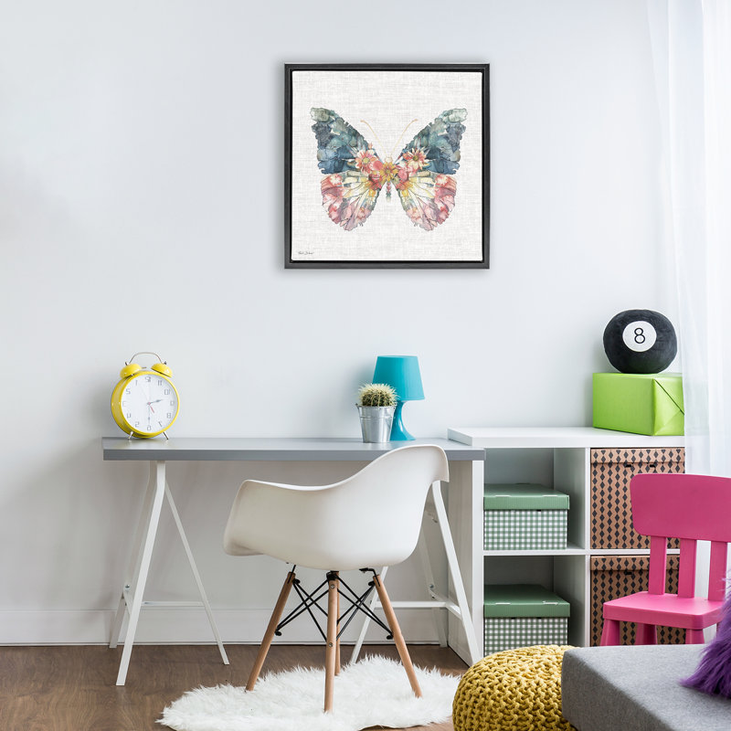 Cadre flottant Floral Wings Butterfly Wings, design par Nicole DeCamp, Cadre flottant noir de jais, H 18 po x l 18 po