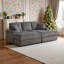 Canapé 3 places Corduroy avec 3 coussins de dossier, 2 coussins décoratifs, 2 repose-pieds avec repose-pieds et rainures-362014311