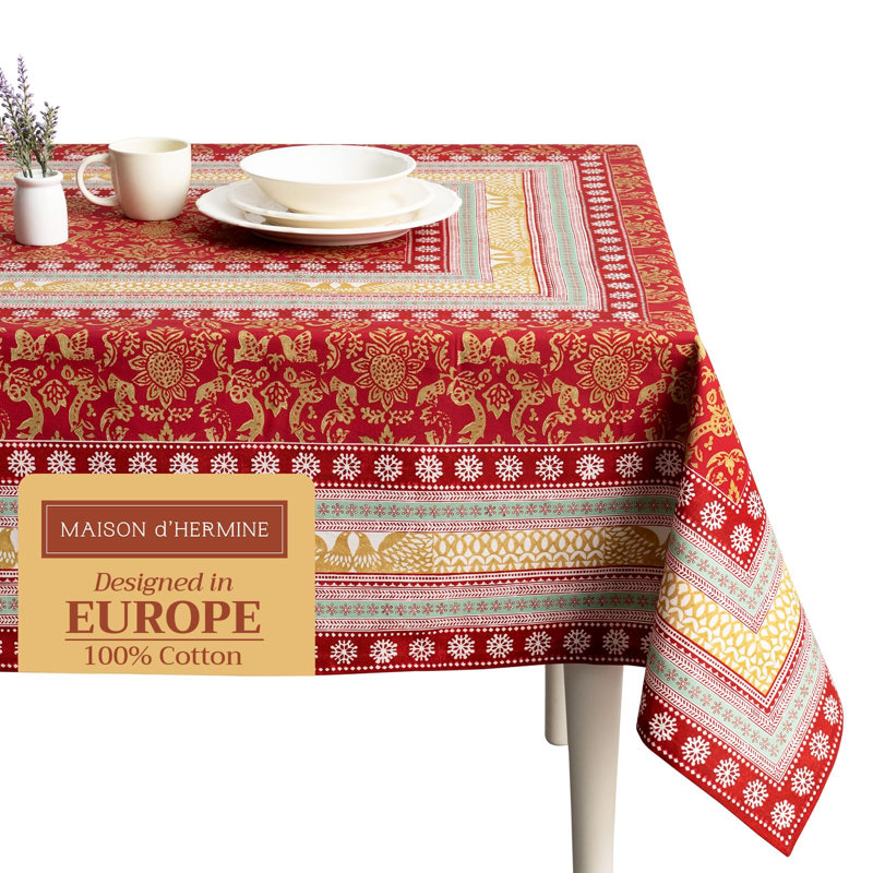 Maison d' Hermine Table Cloth Rectangle Table 100% Cotton 70 x 108 Inches Fall Tablecloth Reusable Everyday Use for Thanksgiving Christmas Decorations Dining Farmhouse Party (Sofia)