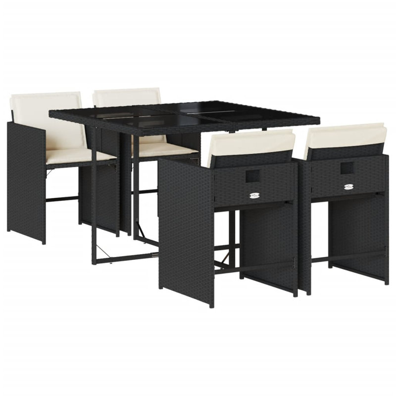 Ensemble repas de patio 5 pièces avec coussins en polyester Latitude Run®, Blanc, Noir, 4