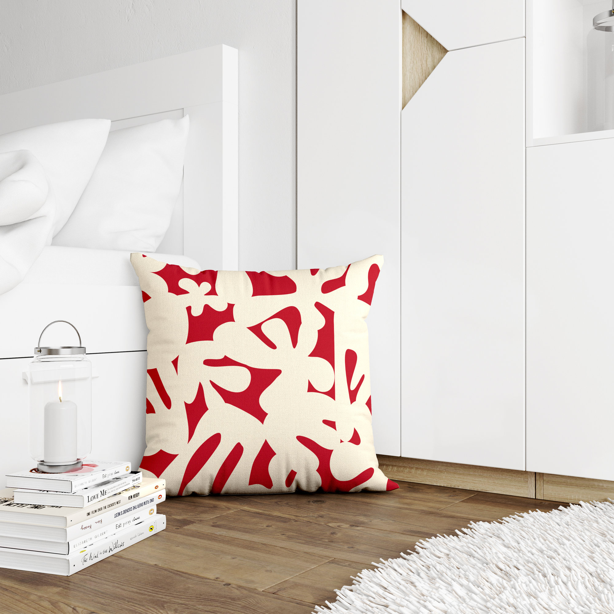 Lara Spun Polyester Indoor/Outdoor Throw Pillow, 19" x 19", Red/Off White