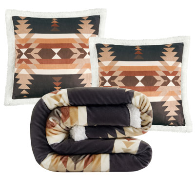 Campfire Sherpa Western Southwestern Lodge Throw Blanket Set with 2 Pillows