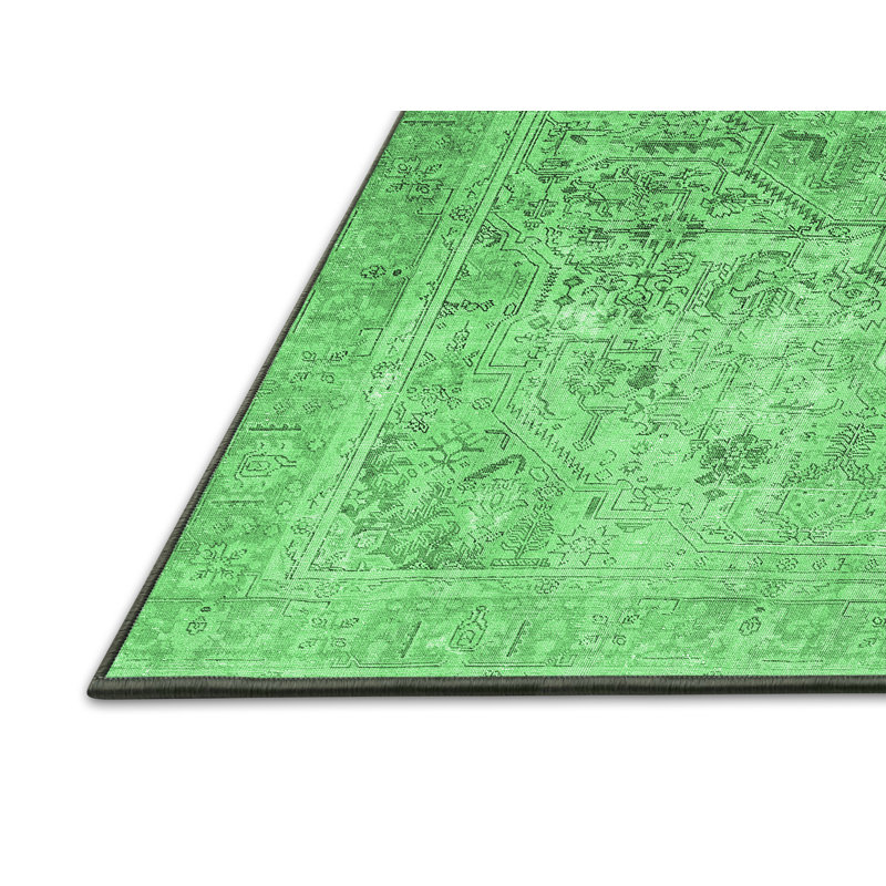 Tapis oriental vert / gris foncé en laine / polyester 7 pi x 10 pi Oriental Machine