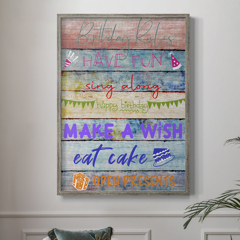 Birthday Rules Framed Print - Solid Wood, 15" H x 12" W