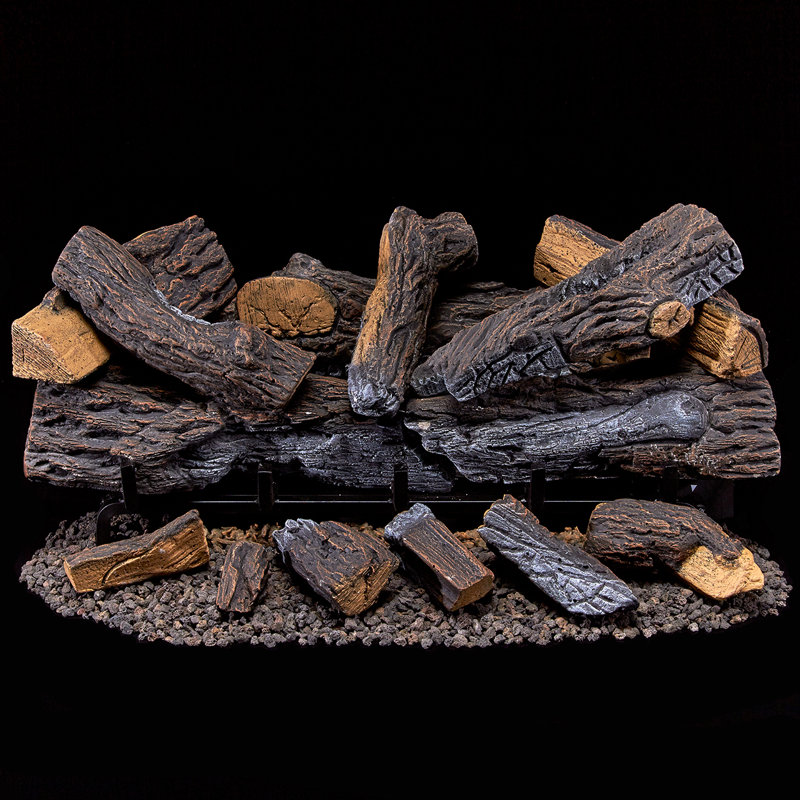 Duluth Forge Ventless Dual Fuel Gas Log Set Stacked Oak, 33,000 BTU, Remote Control 