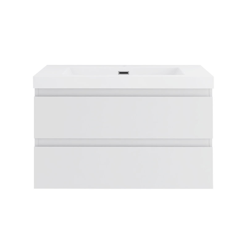 36'' Wall-Mounted Single Bathroom Vanity With Integrated Resin Top, White