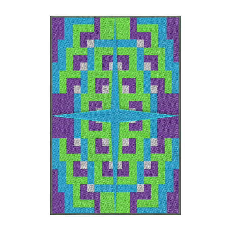 Bleu géométrique/bleu/Tapis décoratif pourpre, Rectangle 7 pi x 10 pi