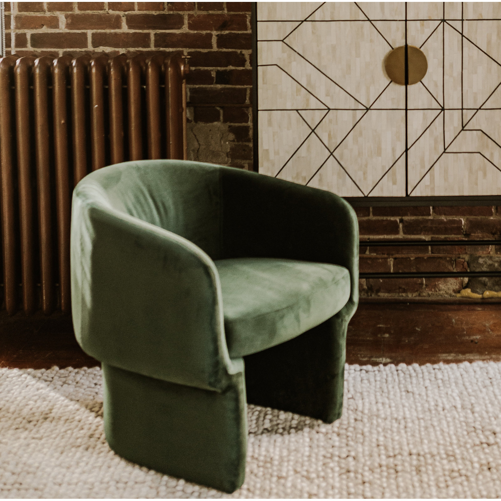 27.5" W Velvet Barrel Chair, Dark Green  Velvet