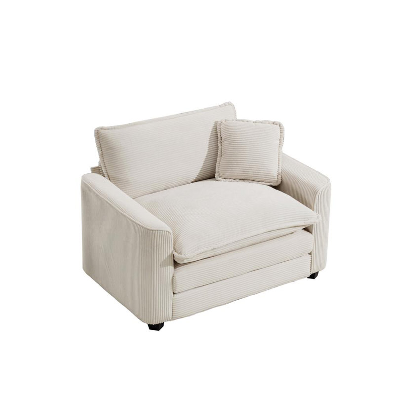 Fauteuil d'appoint rembourré Monelle, Velours côtelé beige, H 33 po x l 41,4 po x P 35 po