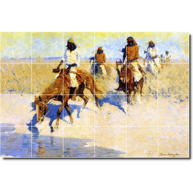 Carreau de céramique décorative 36 po x 24 po 6 po x 6 po, Frederic Remington, peinture amérindienne W07335