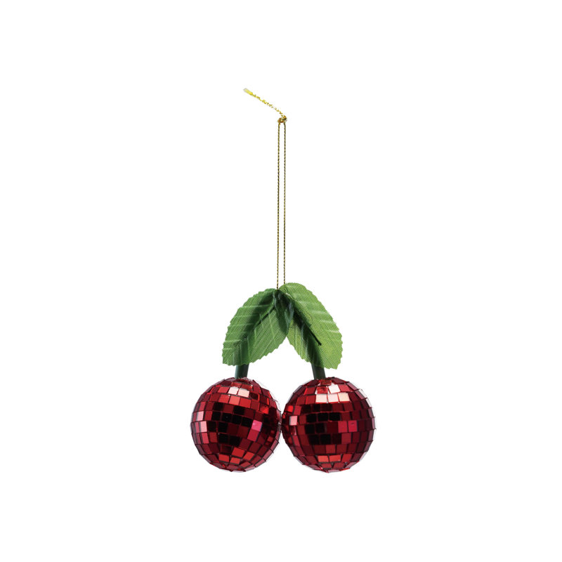 Ornement en mousse et cerises en mosaïque en verre miroitant