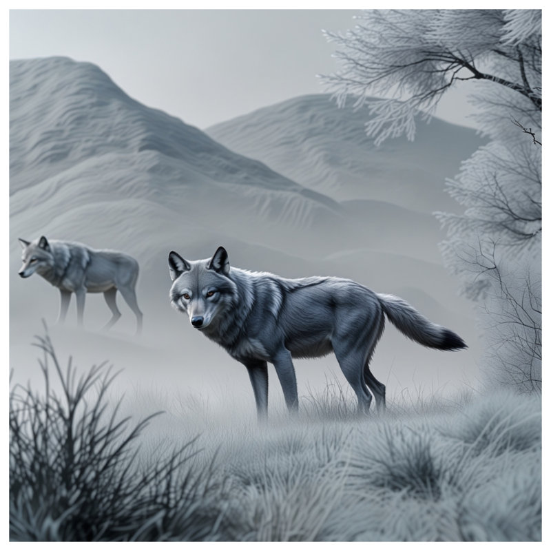 Tapisserie murale loups gris en hiver - loups, H 50 po x l 60 po avec 4 œillets