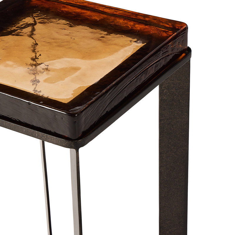 Lennie Glass End Table, Cast Glass, Burnished Charcoal