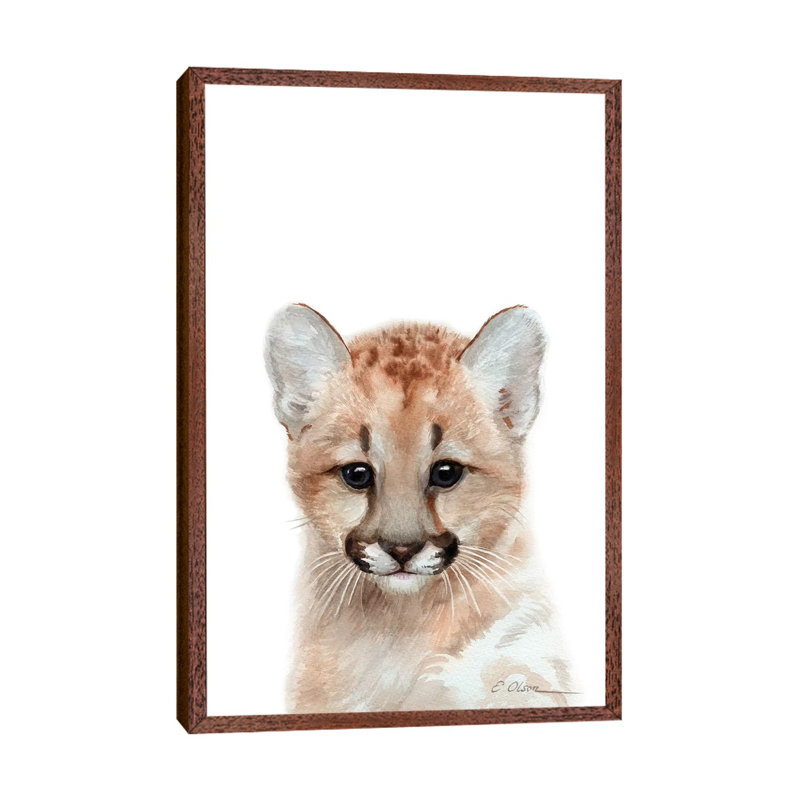 Baby Mountain Lion - Painting on Canvas, 101.6cm H x 66.04cm W x 3.81cm D, Classic Brown Wood Framed