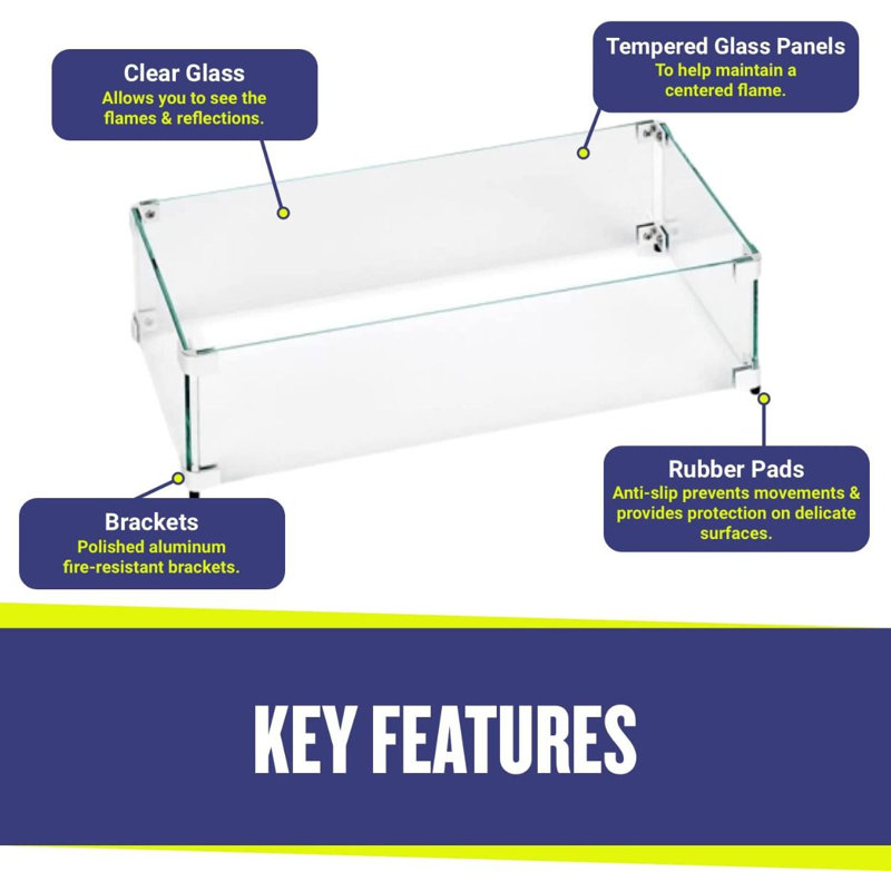 Rectangular Tempered Glass Flame Guard for Fire Pit Pan