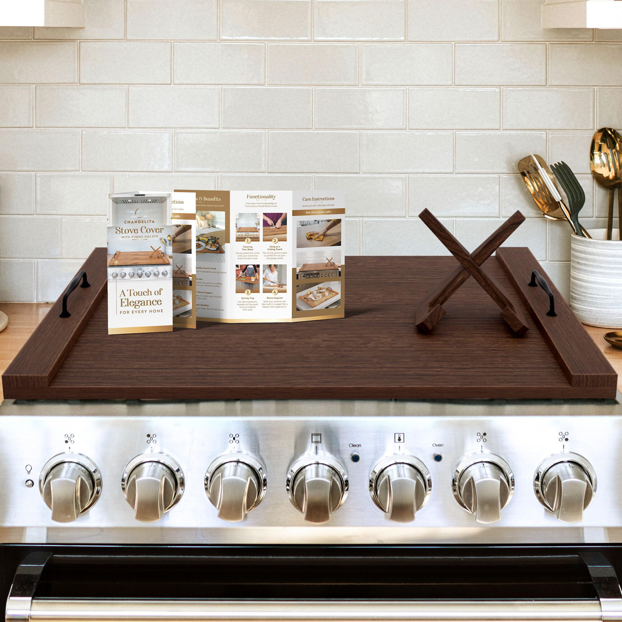 Rainbow Home Acacia Wood Stove Cover Board W Book Support Noodle