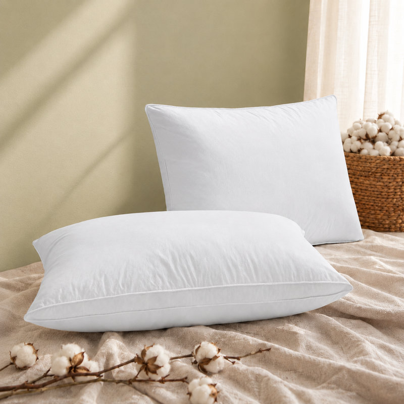 Ensemble de 2 oreillers en duvet d'oie à plumes et en duvet à soufflet Gusset, Standard, Blanc