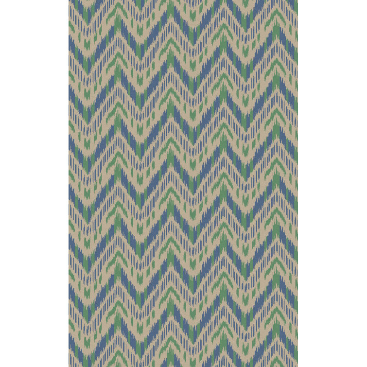 Tapis vert / bleu / beige en laine tissé à la main Crisler