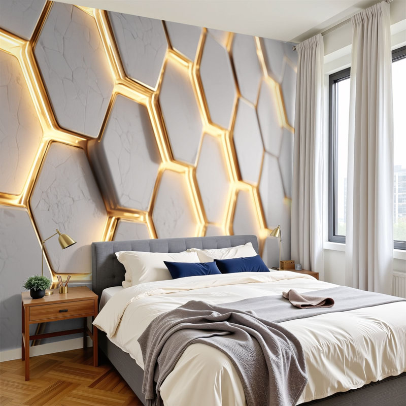 Panneaux muraux auto-adhésifs à panneau alvéolaire 3D hexagonal futuriste 100 "H x 144" l PVC amovible papier auto-adhésif pour chambre à coucher, bureau à domicile