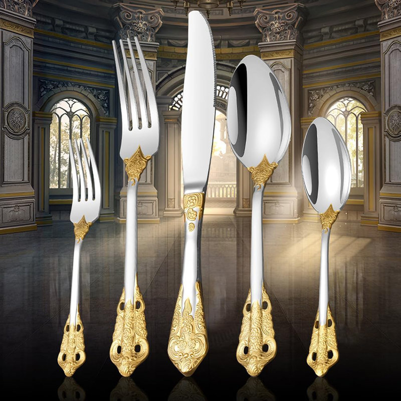 60 Piece Michelangelo Flatware Set For 12, Luxury 18/10 Stainless Steel Silverware With Vintage Design, Mirror Polished, Dishwasher Safe