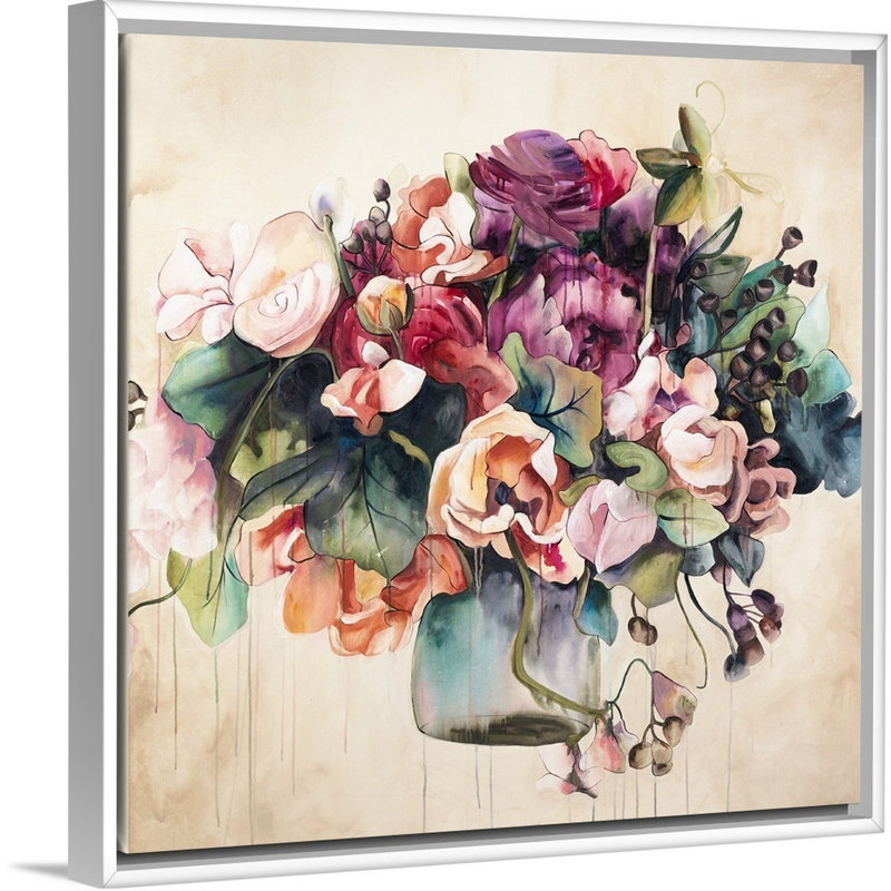 « rich disposition », peinture sur toile, H 31,7 po x l 31,7 po x p 1,75 po, Cadre flottant blanc