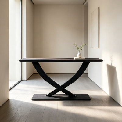Console Rasmus en bois d'acacia massif, fabriquée à la main, avec plateau épais et piètement robuste, polyvalente comme table d'entrée ou table de canapé.