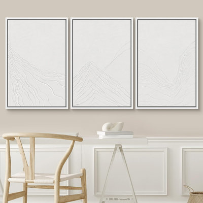 Minimal Landscape “ Minimalist Mountain Range, Abstract Landscape Neutral Artwork, Framed 3 Pieces Wall Art---- Giclee Canvas Digital Print "