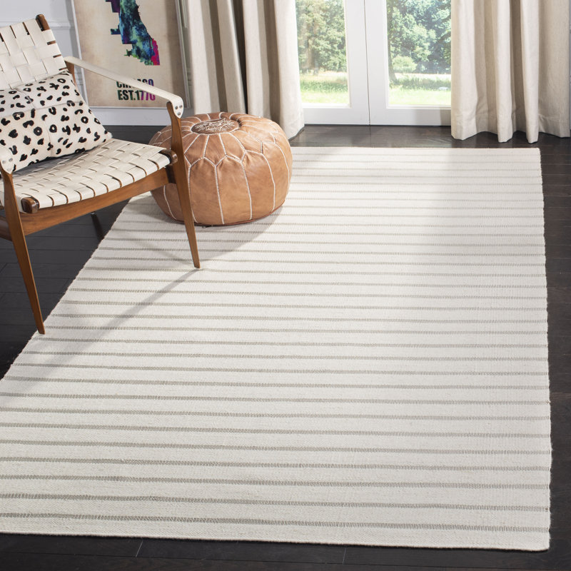 Tapis rayé en laine tissé à la main Rodgers, Rectangle 5 pi x 8 pi